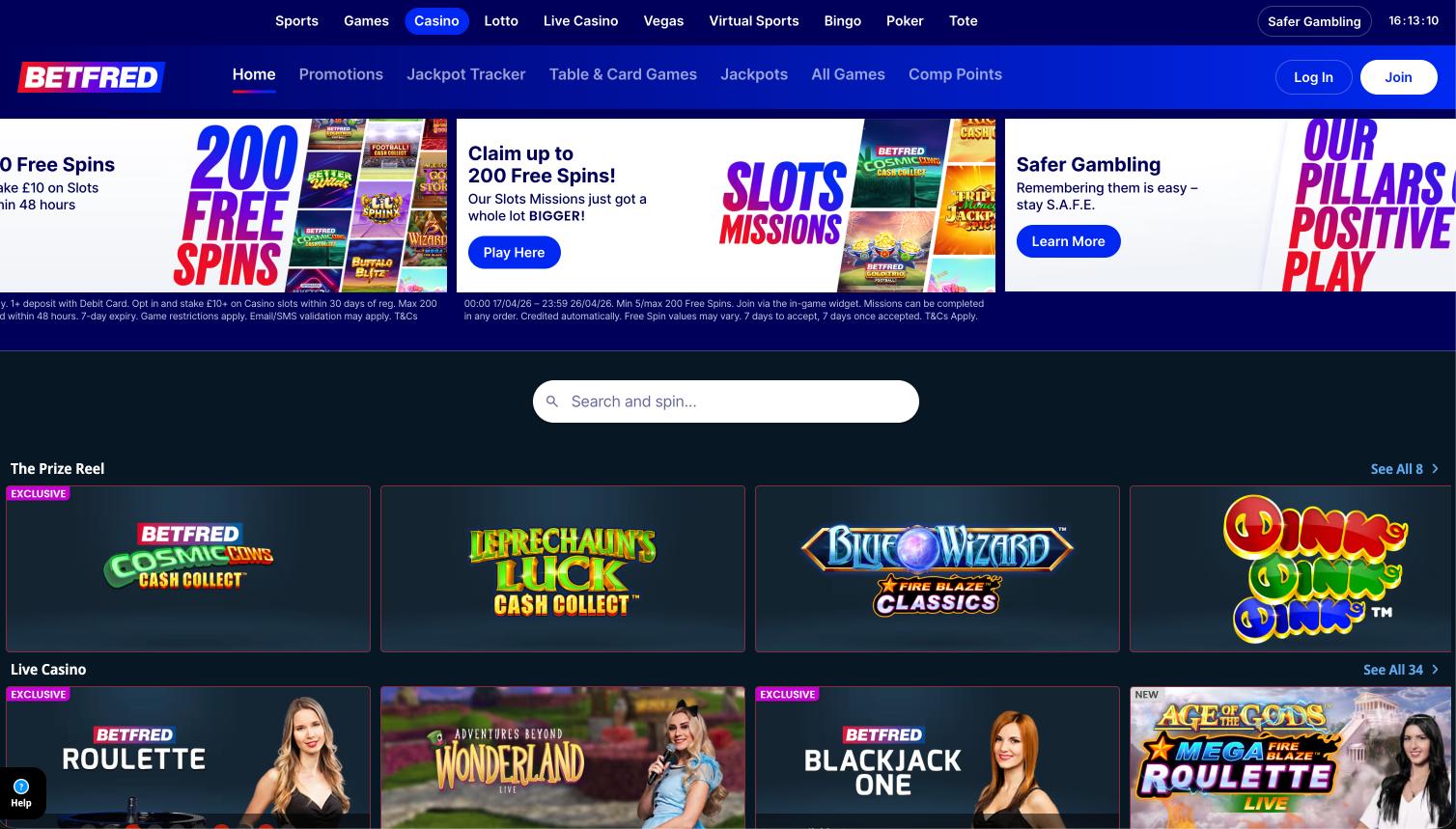 Screenshot of Betfred Casino lobby