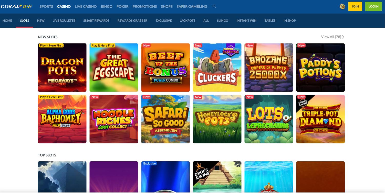 Screenshot of Coral Casino lobby